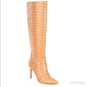 ANTONIO MELANI Camel Croc-Embossed Heeled Boots